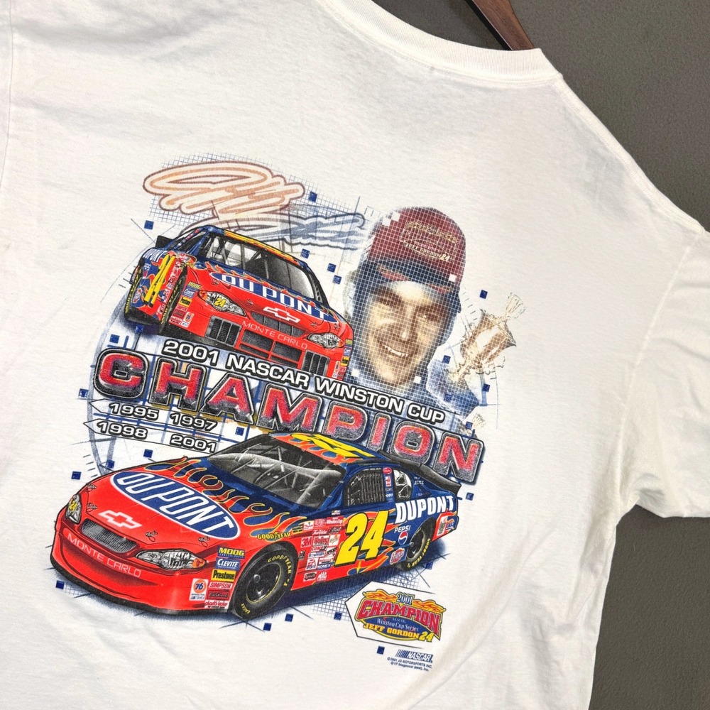 Vintage Jeff Gordon Shirt Men 2XL White 2001 NASCAR Winston Cup Champion DuPont